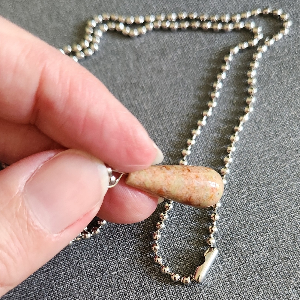 Pink And Cream Unikite Teardrop Pendant 24 Inches